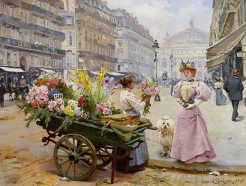  fleurs pintura al %c3%b3leo - Schreyer Louis Marie de La Marchande des Fleurs Avenue De Lorpera París
